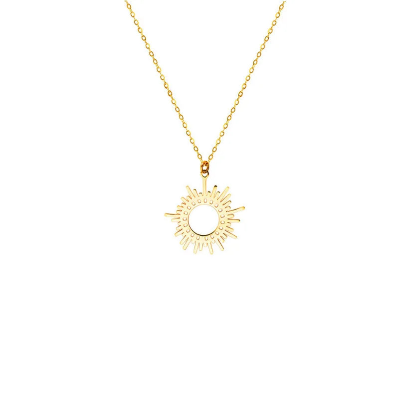 New 316 L Stainless Steel Star Sun Pendant Necklaces For Women Gold Color Clavicle Necklaces Fahion Jewelry Valentine's Day Gift
