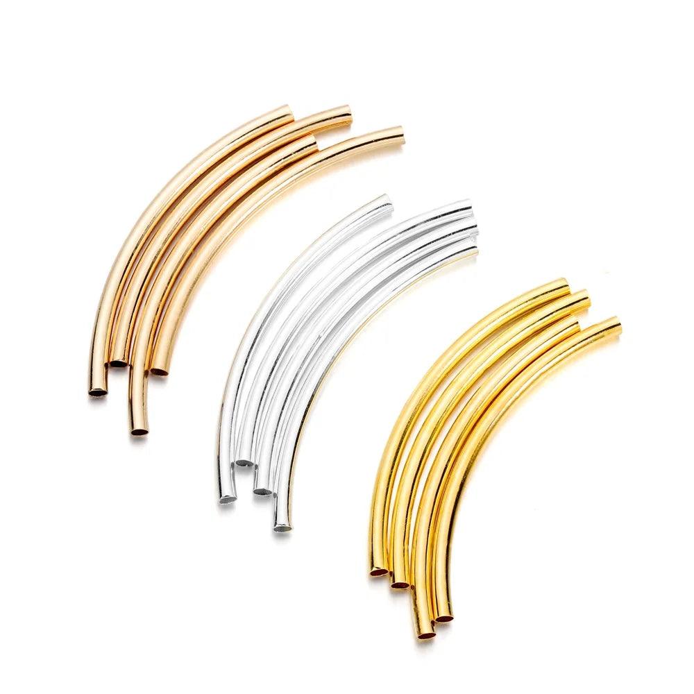 50-100pcs/lot 25-30 mm Stripe Copper Curve Tube Spacer Beads Connectors For DIY Jewelry Making Bracelet Necklace Accessories