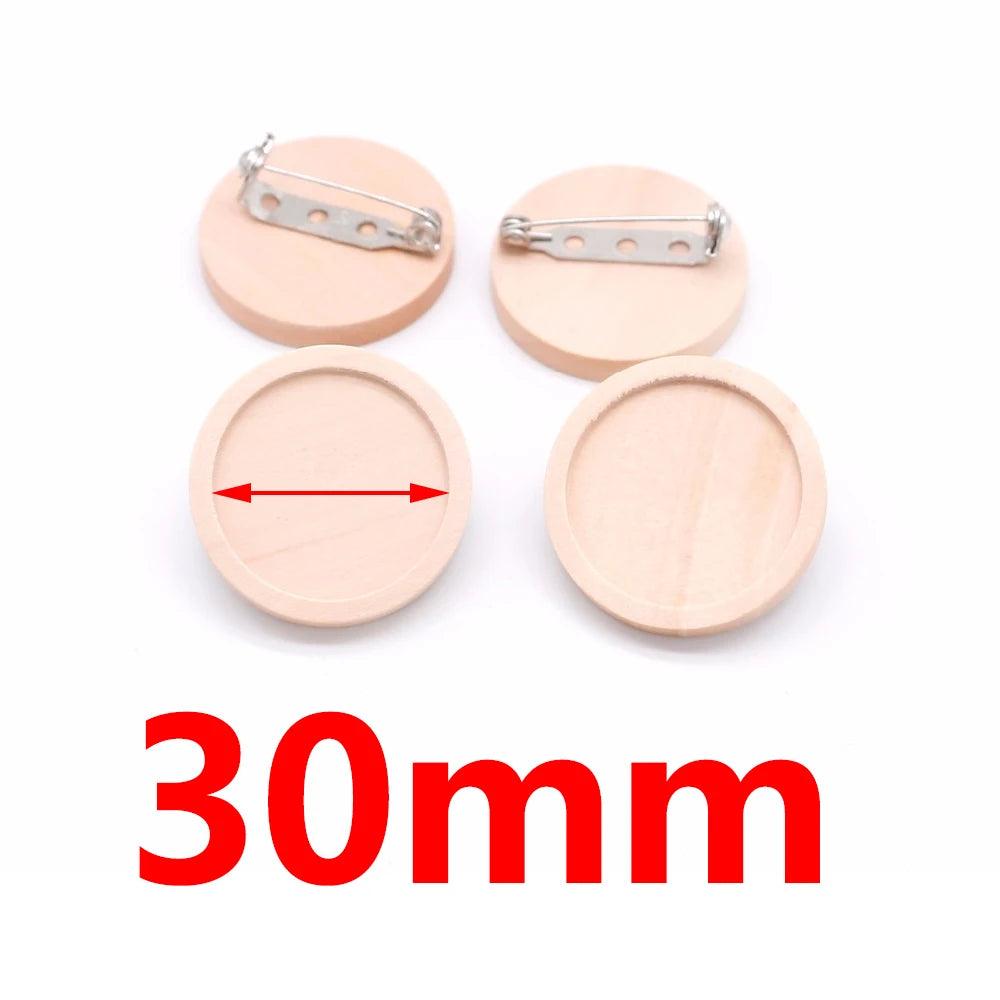 10pcs/lot Blank Wood Cabochon Brooch Base Settings 20 25 30 40mm Dia Round Bezel Tray Diy Brooches Pin Backs for Jewelry Making