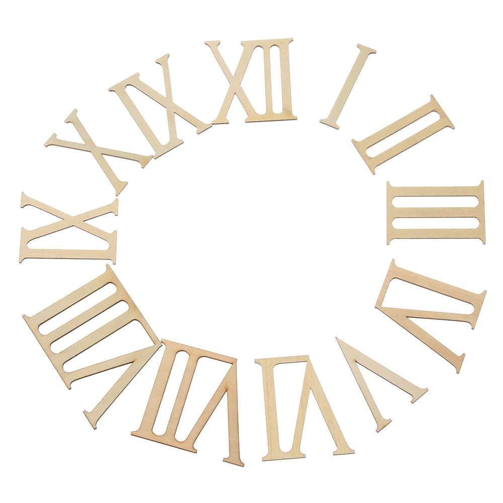 12pcs/set 7cm Roman Digital Wooden Clock Accessories Wood Chip Roman Numerals Laser Cut Craft Pieces DIY wooden decor