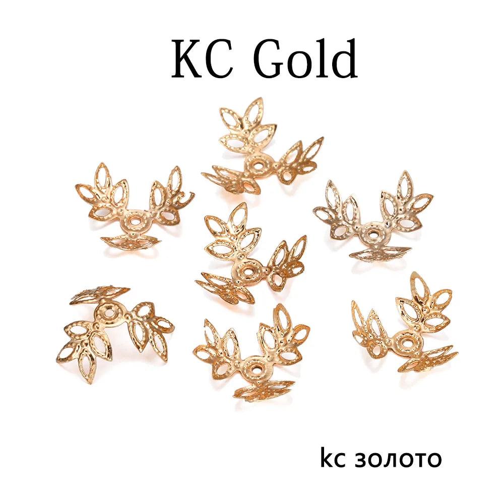 100pcs/lot 16x16mm Metallic KC Gold Three leaves Spacer Beads End Cap For DIY Jewelry Making Bracelet Findings Supplies