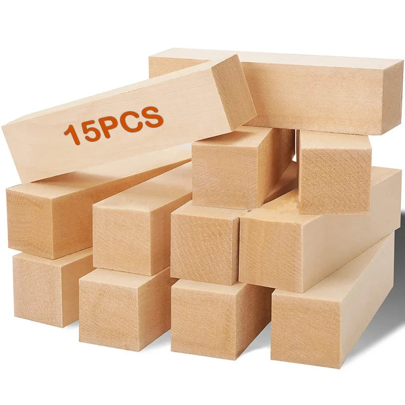 5PC 10PC 15PC Basswood Carving Building Block Kit DIY Handmade Log Materials Rectangle Wooden Carving Supplies