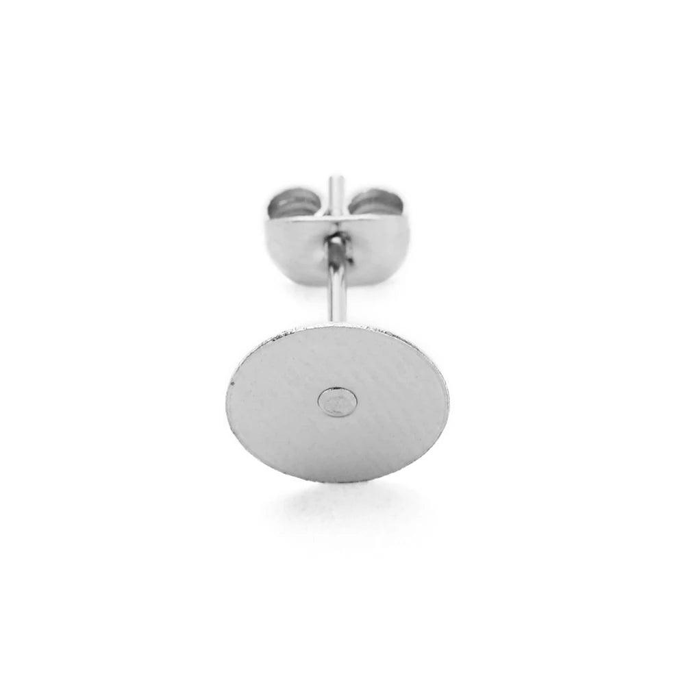 50pcs/lot Surgical Stainless Steel Earring Posts Back with 3 4 5 6 8 10 12mm Glud on Flat Pad Bezel Earring Studs DIY Jewelry