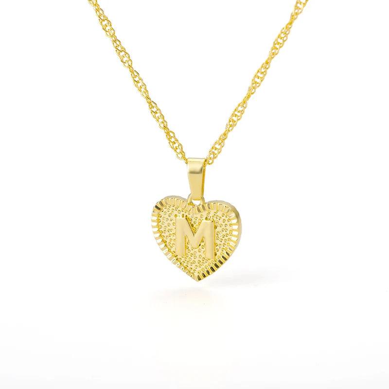 A-Z Initial Letter Heart Pendant Necklace For Women Stainless Steel Alphabet Heart Charm Chain Choker Jewelry Gift Collier Femme