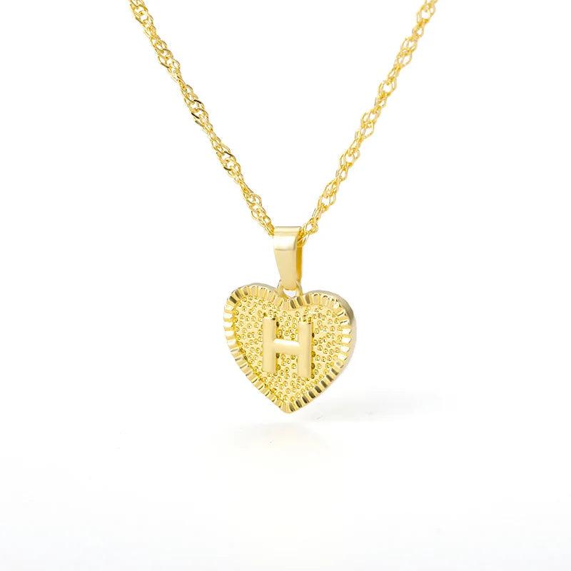 A-Z Initial Letter Heart Pendant Necklace For Women Stainless Steel Alphabet Heart Charm Chain Choker Jewelry Gift Collier Femme