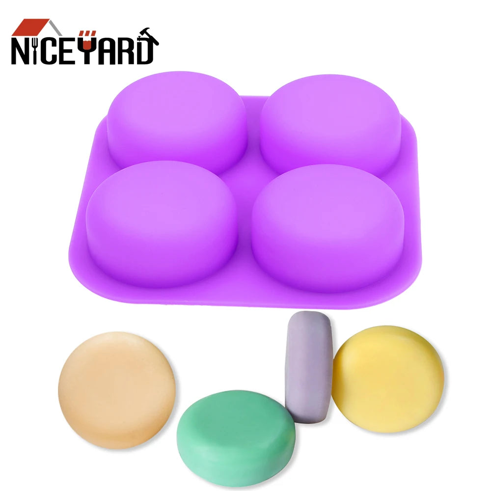 NICEYARD 4 Cavity Soap Molds Round Circles Soap Molds Silicone Easy To Demould DIY Handmade Craft  Tray Cake Decorating Tools