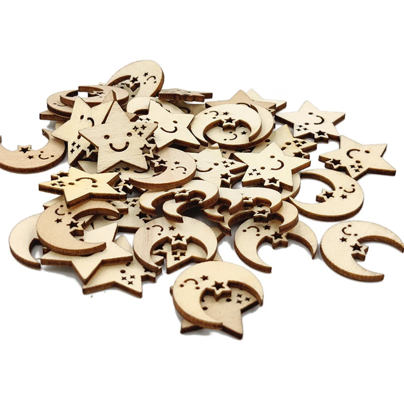 20pcs Unfinished Wood Pieces Wooden Cutouts Star and Moon Shape Wood Slices for DIY Art Crafts Decoration, Painting Staining