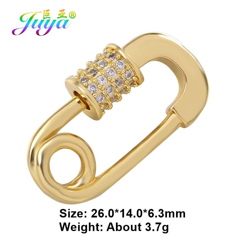 Juya Handmade Creative 18K Gold Plated Brass Screw Locks Carabiner Clasps Accessories For DIY Mesh Chains Pendant Jewelry Making
