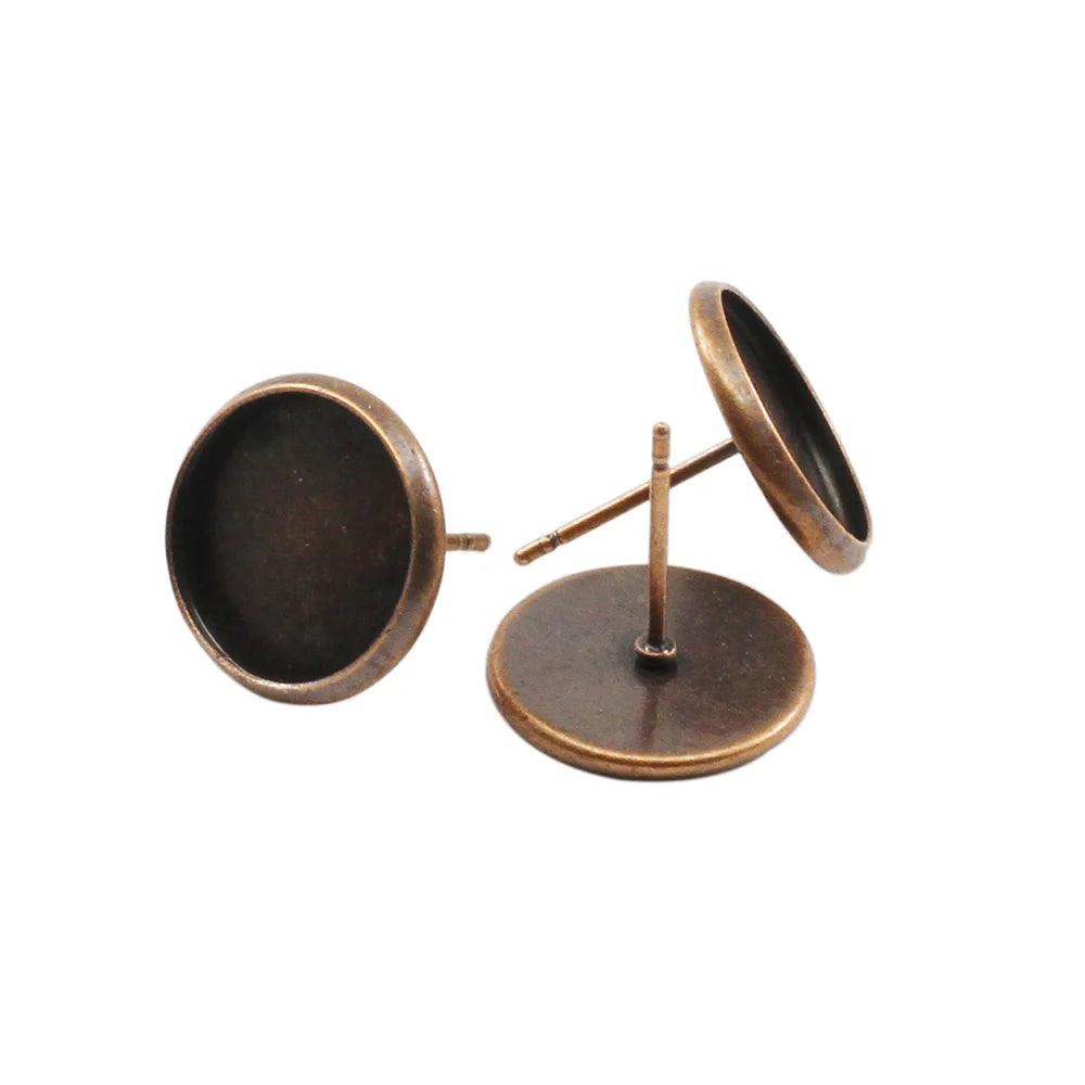 20-50pcs Stainless iron Blank Earring Base Cabochon Cameo Base 8 10 12 14 16 mm Flat Earring Setting Supplies For Jewelry Making