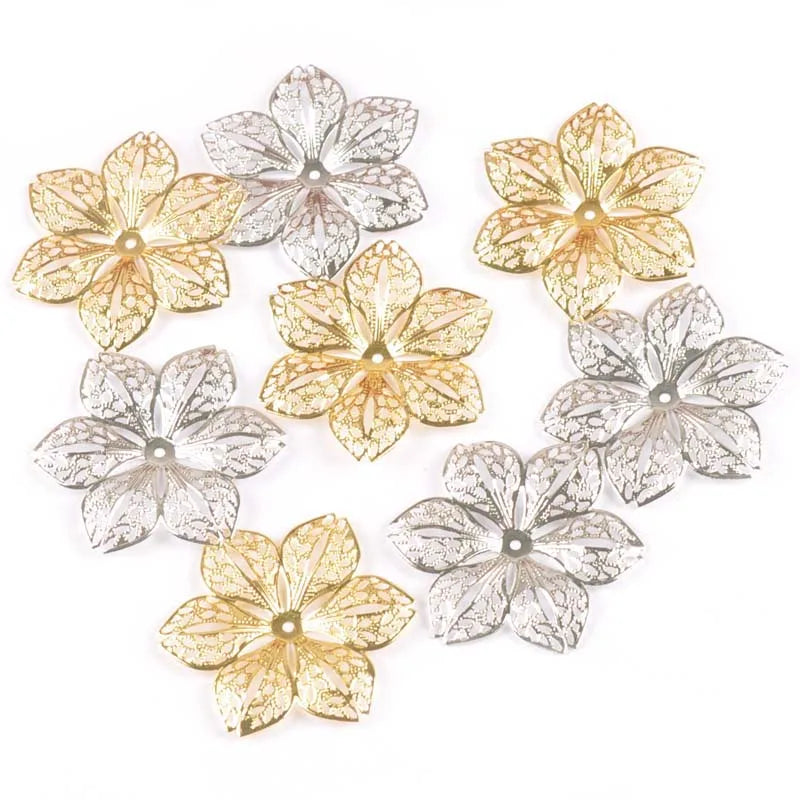 10pcs Gold Silver Connectors Hollow Flower Filigree Wraps For DIY Scrapbook Jewelry Making Home Decor Metal Crafts 43mm yk0782