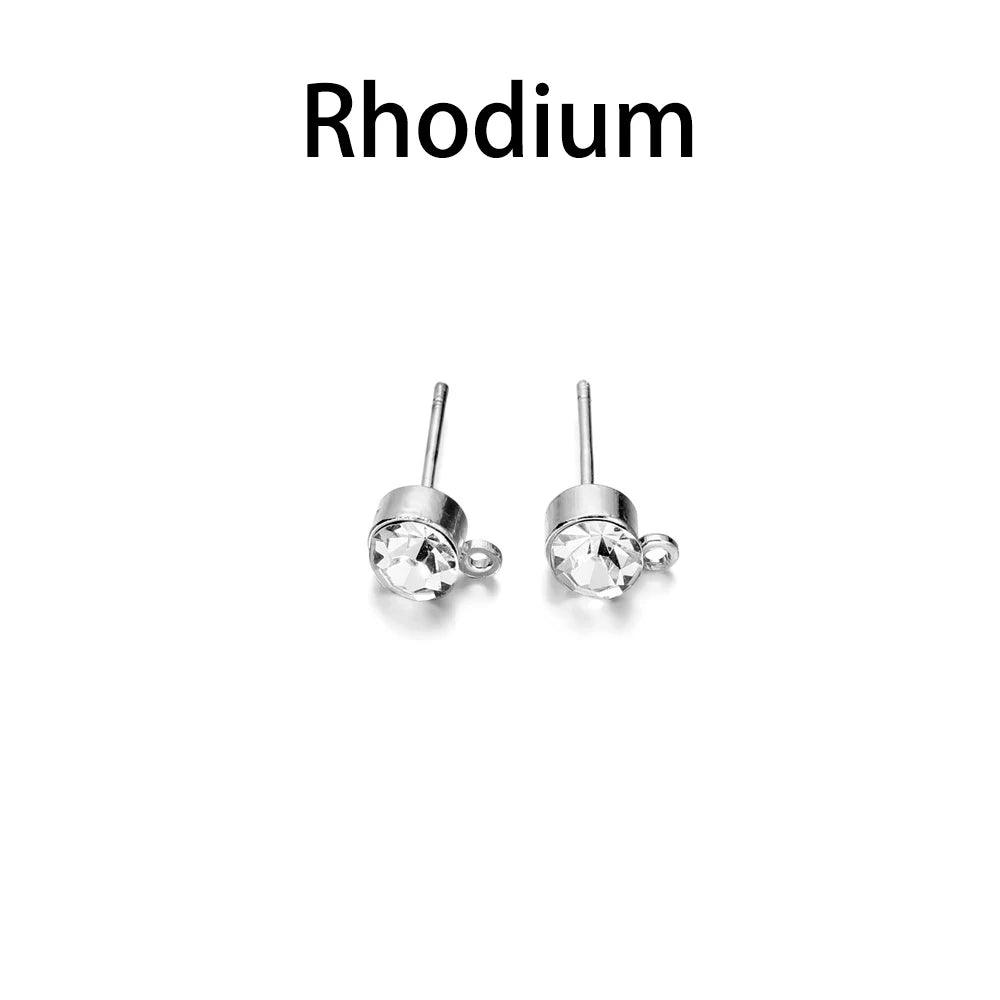 50pcs/lot 4 5 6 mm Clear Rhinestone Earring Posts Ear Studs with Loop Fit DIY Earrings Jewelry Making Supplies Accessories