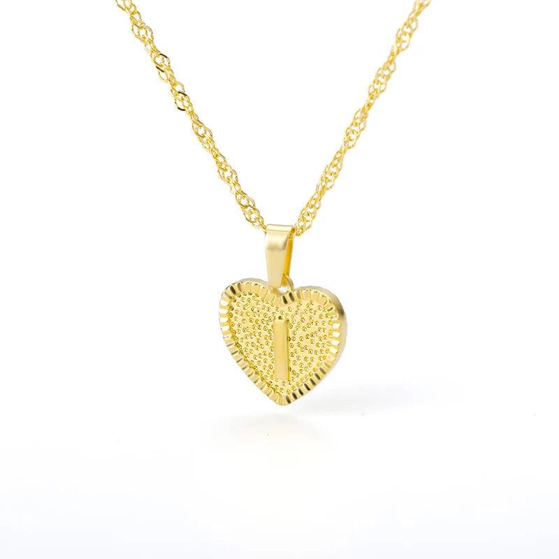 A-Z Initial Letter Heart Pendant Necklace For Women Stainless Steel Alphabet Heart Charm Chain Choker Jewelry Gift Collier Femme