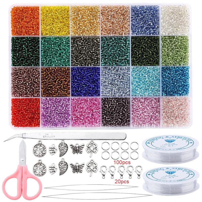 20000pcs Jewelry Making Kit Seed Beads Set 2mm Glass Beads Set Bracelets Necklace Ring Making Seedbeads Kit For DIY Art Craft