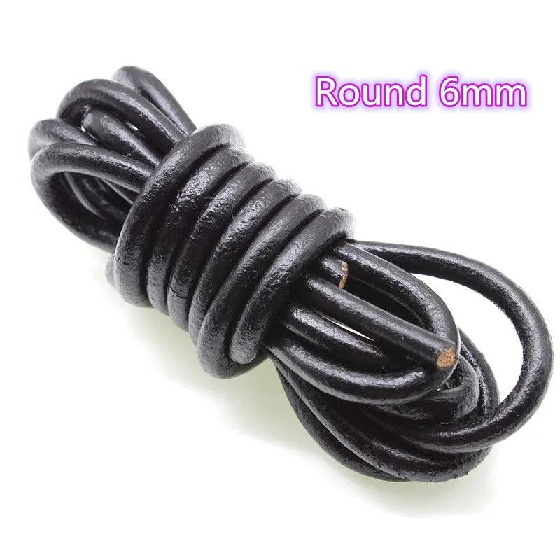 2 Meter Black Genuine Cow Leather Round/Flat Strand Thong Cord DIY Bracelet Findings Rope String For Jewelry Making Accessories