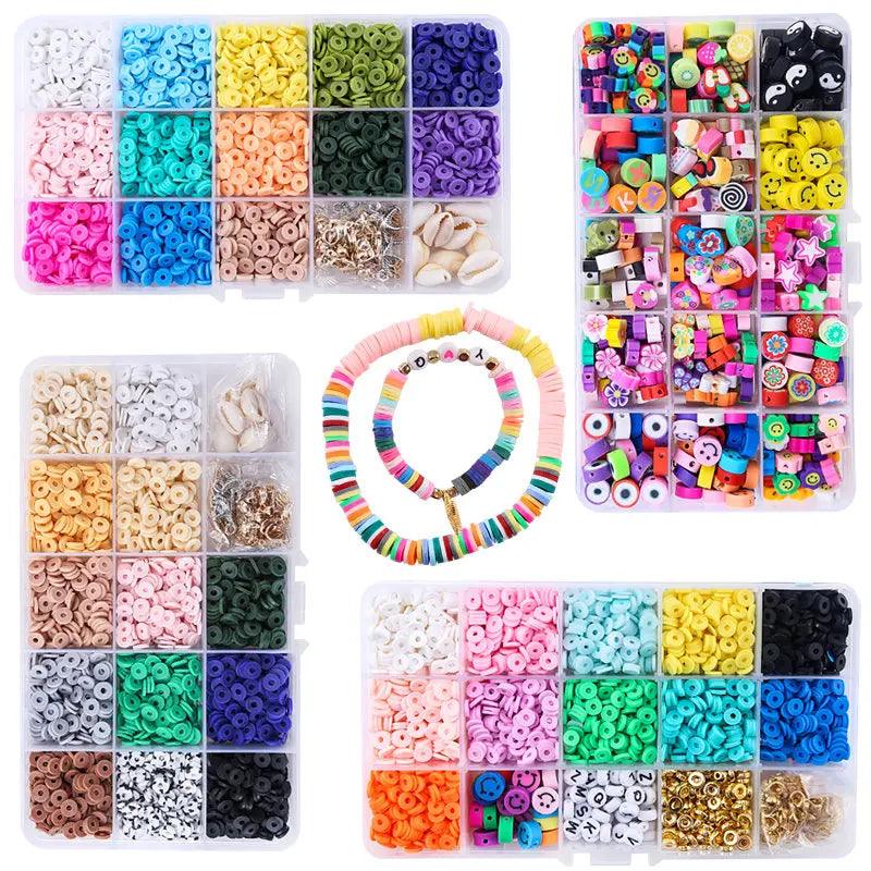 15Slots 6mm Flat Polymer Clay Beads DIY Jewelry Marking Beads Set With Pendant Charms For DIY Jewelry Making Bracelets Necklace