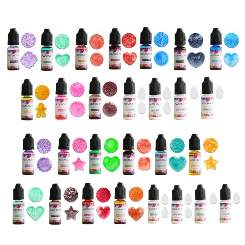 24Colors 10ML Art Ink Alcohol Resin Pigment Kit Liquid Resin Colorant Dye Ink Diffusion UV Epoxy Resin Soap Jewelry Making Tools