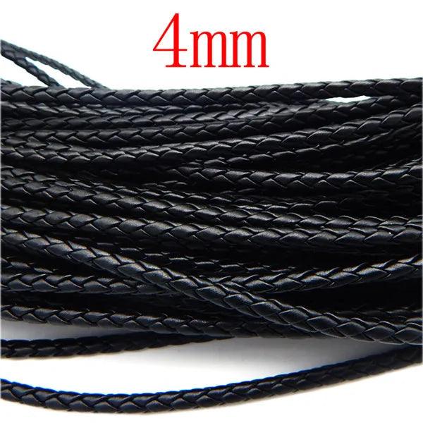 5m Black Braided Leather Cord Genuine Strap Folded Bolo Tie Rope Lace for DIY Necklaces Bracelets Pendents Jewelry Crafts Making