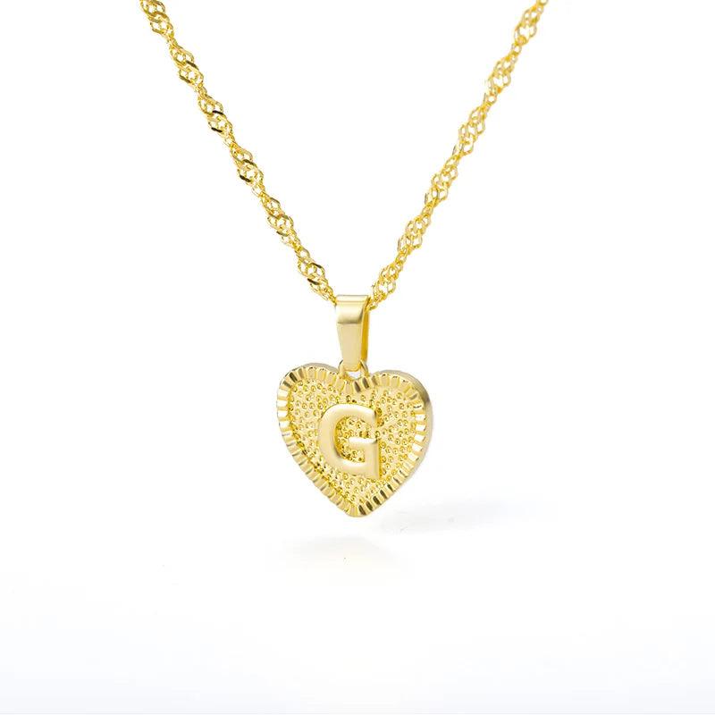 A-Z Initial Letter Heart Pendant Necklace For Women Stainless Steel Alphabet Heart Charm Chain Choker Jewelry Gift Collier Femme