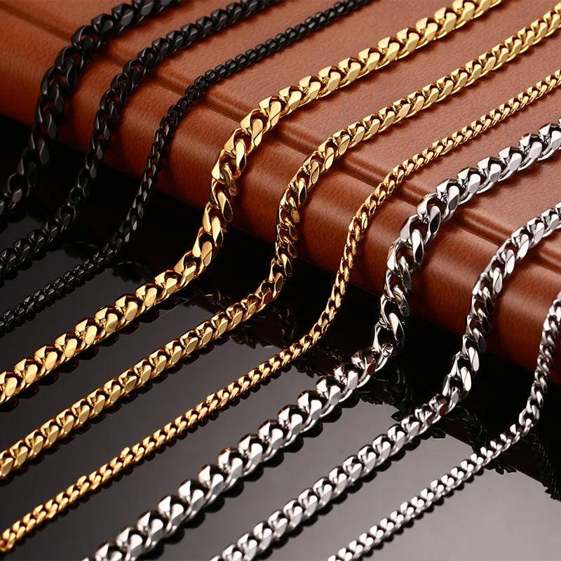 3MM 5MM 7MM Cuban Link Chain Stainless Steel Necklace Waterproof 18 K Gold Plated Punk Men Women Jewelry DIY Accessories USENSET
