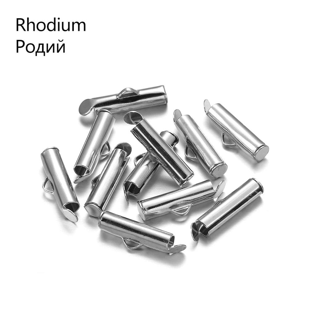 50Pcs/lot Crimp End Caps Slider Clasp Buckles Tubes Diy Bracelet Connectors Loom Findings for Jewelry Making Accessories