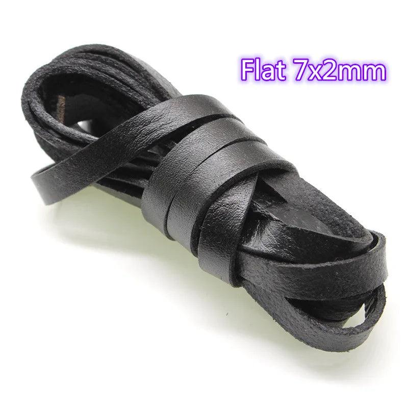 2 Meter Black Genuine Cow Leather Round/Flat Strand Thong Cord DIY Bracelet Findings Rope String For Jewelry Making Accessories