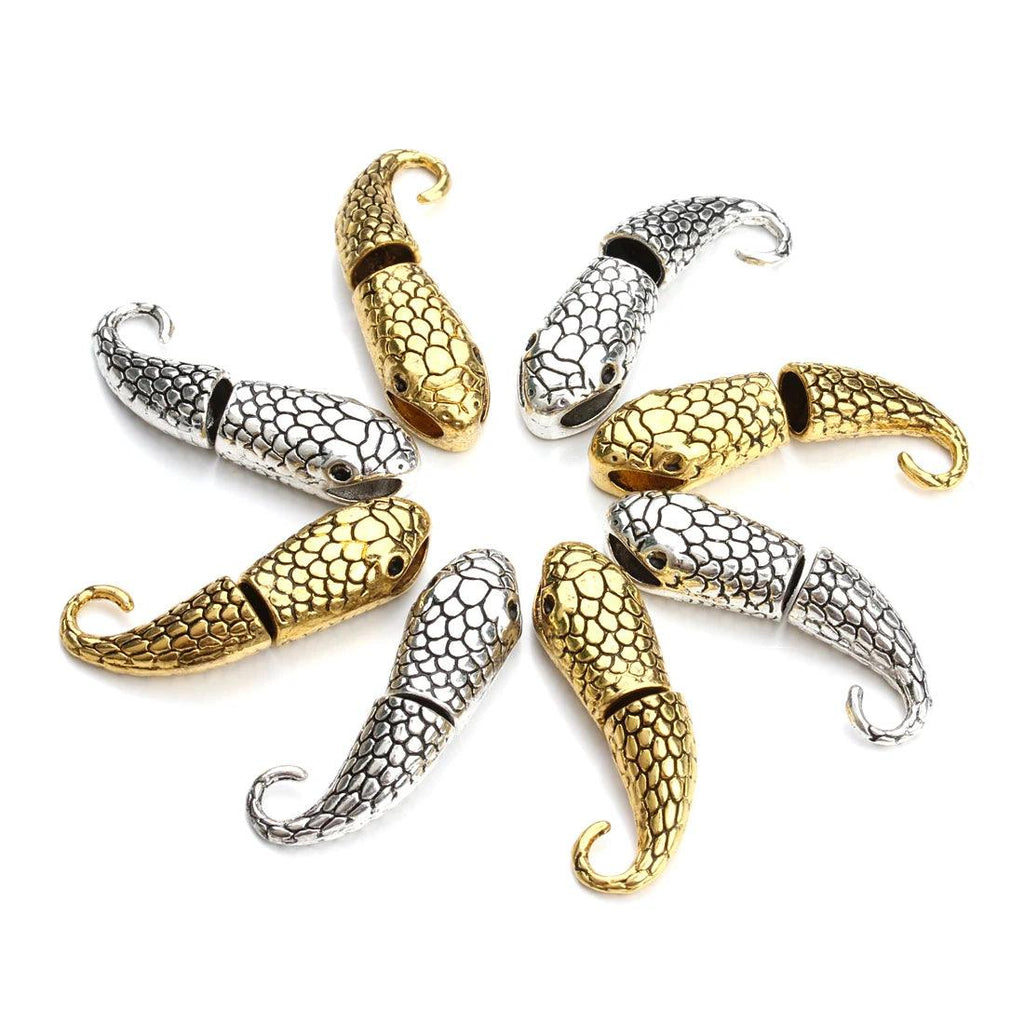 10 Pcs Antique Golden Snake Head Clasps End Caps Connector High Quality For Leather Bracelet DIY Jewelry Making Findings