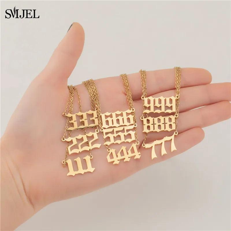 Lucky 777 Angel Number Necklace 111 222 333 444 555 666 888 999 Stainless Steel Number Pendant Necklaces Best Gift Women Men