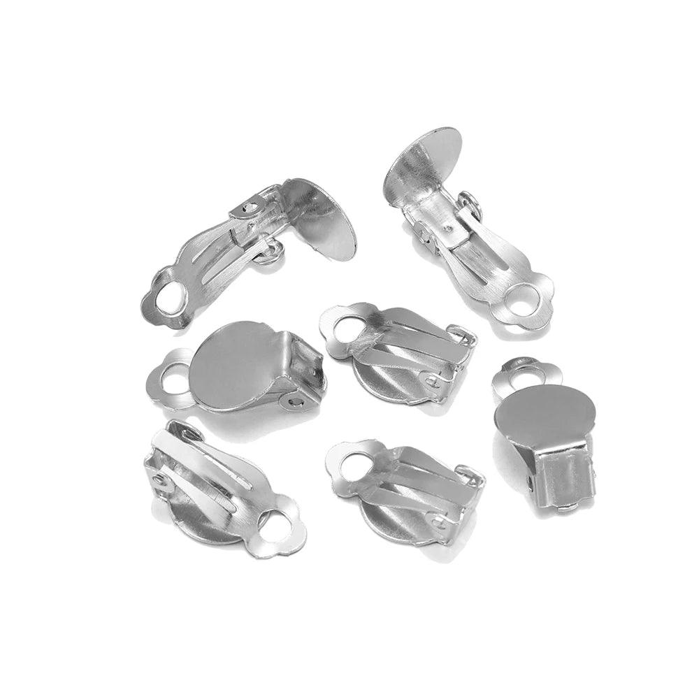 50pcs/lot Ear Clips Earrings Gold Silver Plated Iron Blank Setting Base Fit 10mm Glass Cabochons DIY Jewelry Making Components