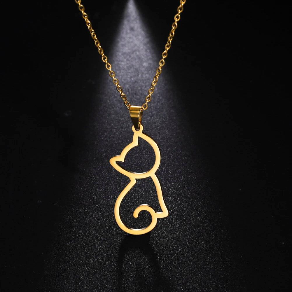 Skyrim Cute Kitten Cat Pendant Necklace Stainless Steel Cold Color Animal Neck Chain Fashion Jewelry Gift for Women Girls Friend