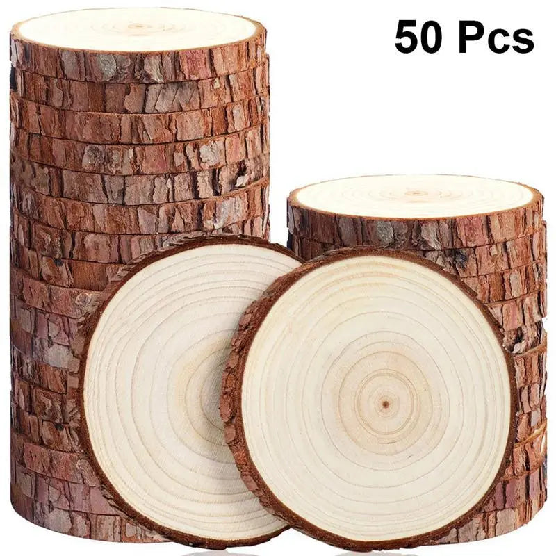 50PCS Wall Display Board 5-6CM Thick Natural Pine Round Home Decor Circles With Tree Bark Log Discs DIY Crafts Wedding Party