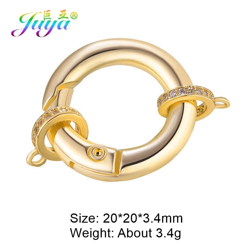 Juya Handmade Creative 18K Gold Plated Brass Screw Locks Carabiner Clasps Accessories For DIY Mesh Chains Pendant Jewelry Making