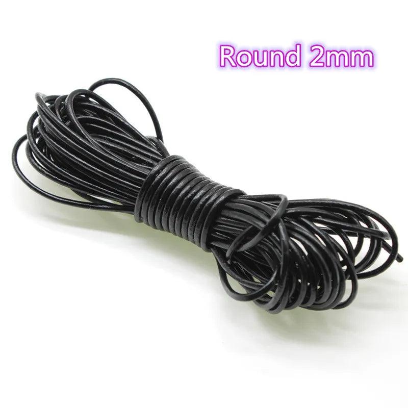 2 Meter Black Genuine Cow Leather Round/Flat Strand Thong Cord DIY Bracelet Findings Rope String For Jewelry Making Accessories