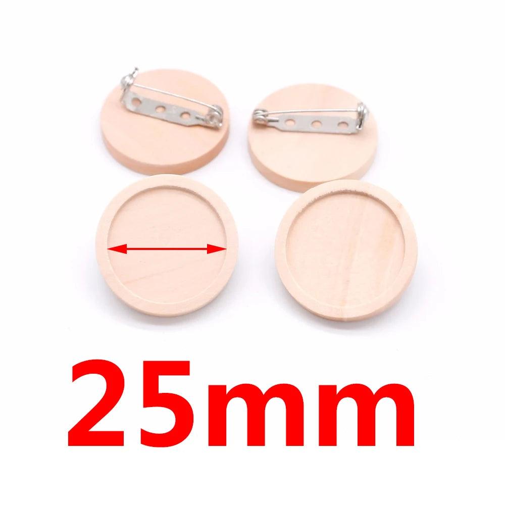 10pcs/lot Blank Wood Cabochon Brooch Base Settings 20 25 30 40mm Dia Round Bezel Tray Diy Brooches Pin Backs for Jewelry Making
