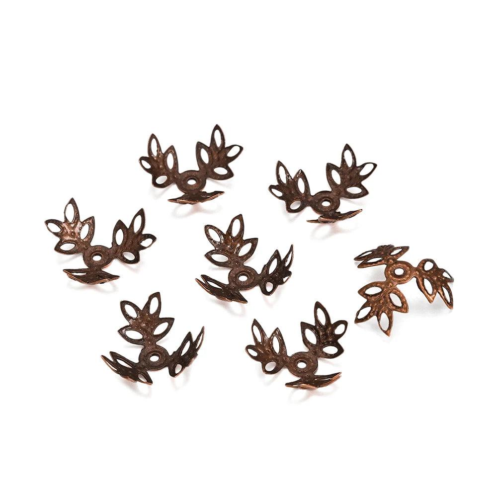 100pcs/lot 16x16mm Metallic KC Gold Three leaves Spacer Beads End Cap For DIY Jewelry Making Bracelet Findings Supplies