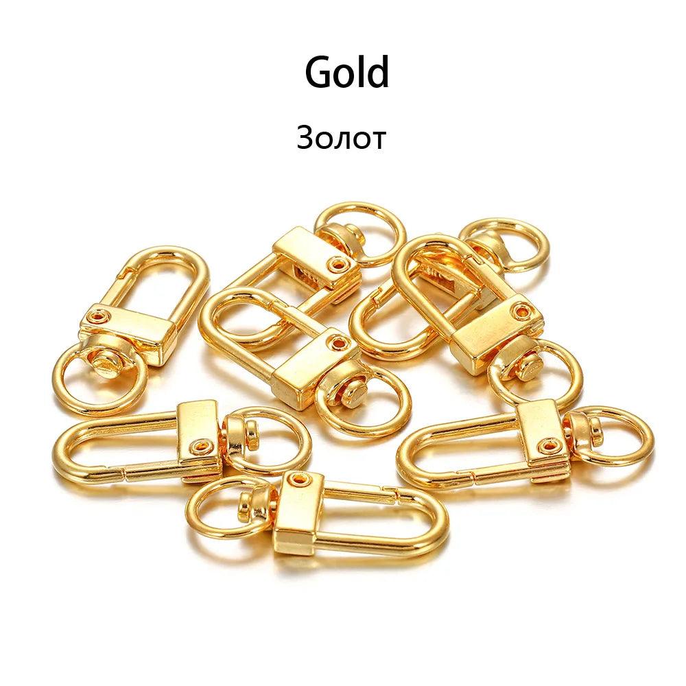 10pcs/lot 12x33mm Rotating Dog Buckle Gold Rhodium Metal Lobster Clasps Hooks For DIY Jewelry Making Key Ring Chain Accessories