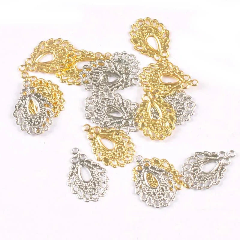 19x12.5mm 50pcs Metal Crafts Gold Silver Filigree Wraps Flower Connectors Pendants For DIY Jewelry Findings Scrapbook yk0778