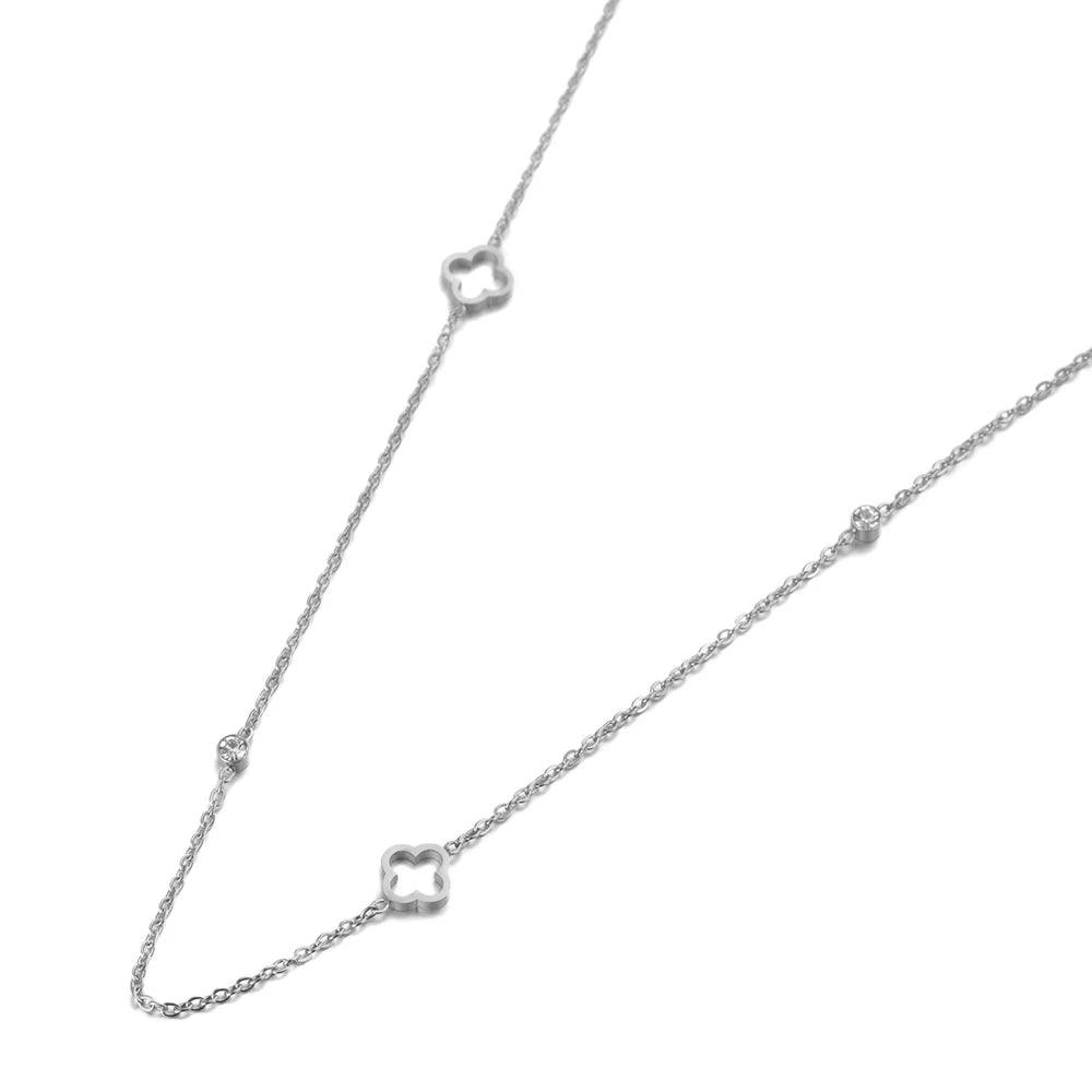 JeeMango Trendy Flower Charm Choker Necklace For Women Rose Gold Color Stainless Steel CZ Crystal Chain Pendant Jewelry JN19144