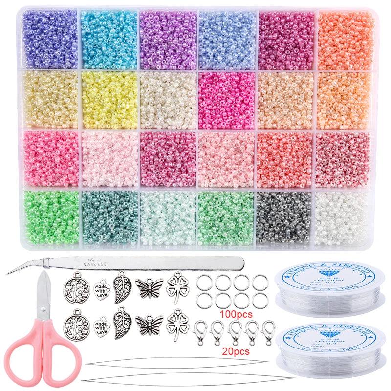 20000pcs Jewelry Making Kit Seed Beads Set 2mm Glass Beads Set Bracelets Necklace Ring Making Seedbeads Kit For DIY Art Craft