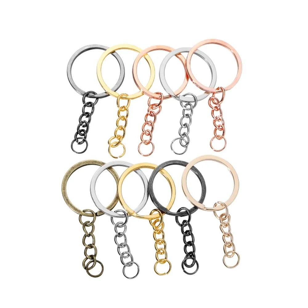 10 pcs 30mm Polished Gold Long Round Split Keyrings Keychain with Short Chain Key Rings Supplies For DIY Jewelry Making
