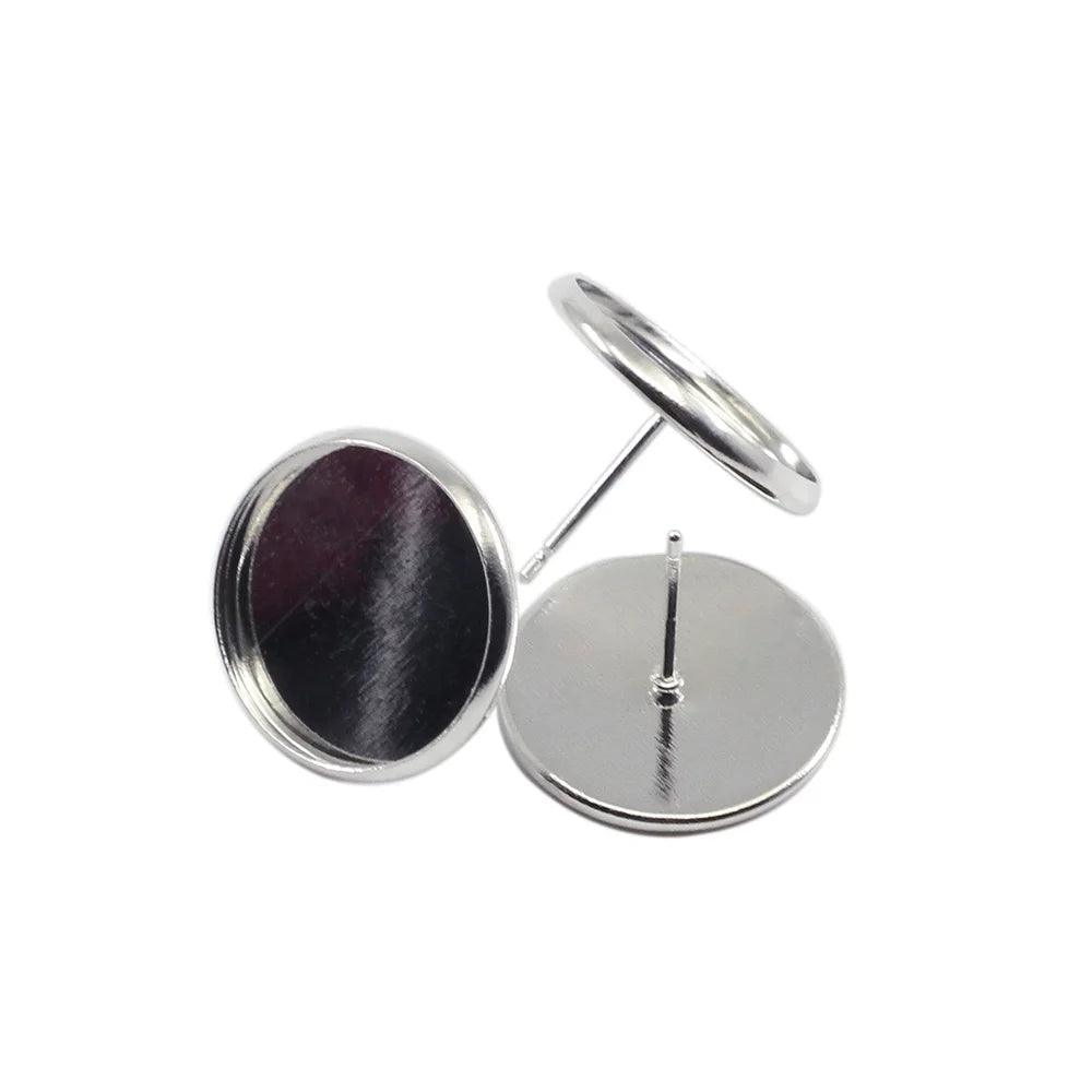 20-50pcs Stainless iron Blank Earring Base Cabochon Cameo Base 8 10 12 14 16 mm Flat Earring Setting Supplies For Jewelry Making