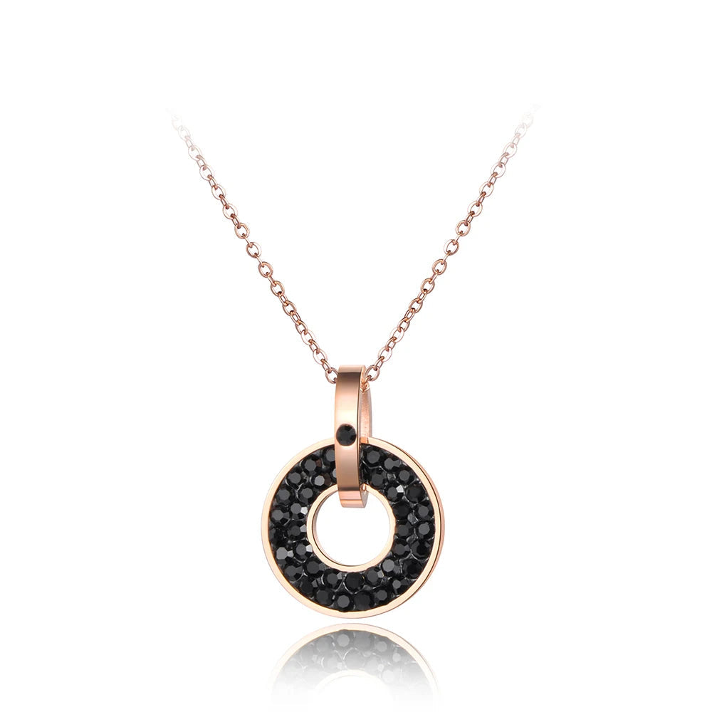 Lokaer 316L Stainless Steel Black & White Crystals Pendant Round Shape Rose Gold Color Necklaces For Women Free Shipping N18072