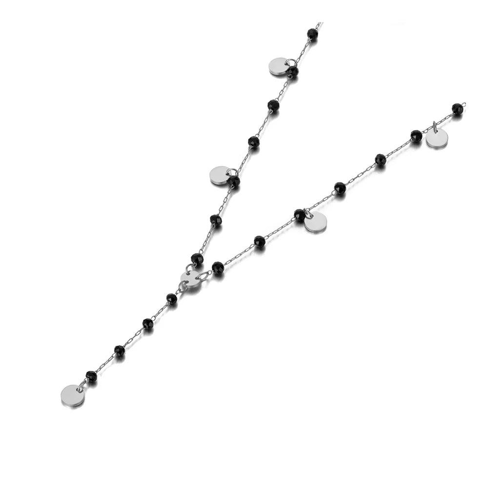 Lokaer Bohemia Style Stainless Steel Choker Necklace Bracelet Earrings Sets For Women Girls Black Crystal Chain Jewelry N21026