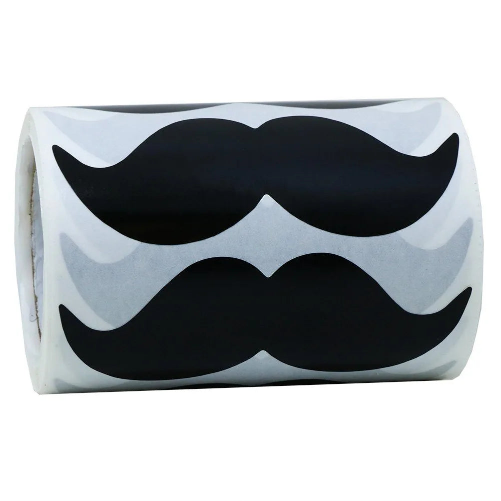 Total 200pcs Per Roll PVC Black Mustache Waterproof Stickers  DIY Crafts Use for Put on Jar Container Storage Bin Box Sticker