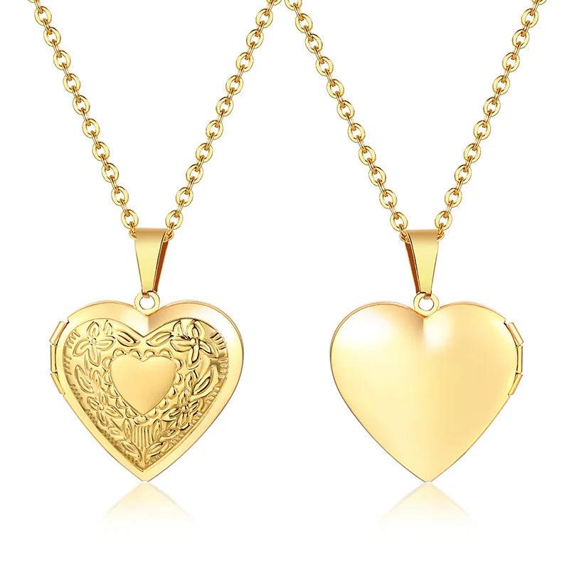 Vnox Monogram Floral Oval Heart Locket Pendant Necklaces for Women Men, Stainless Steel Photo Frame Promise Love Keepsake Collar