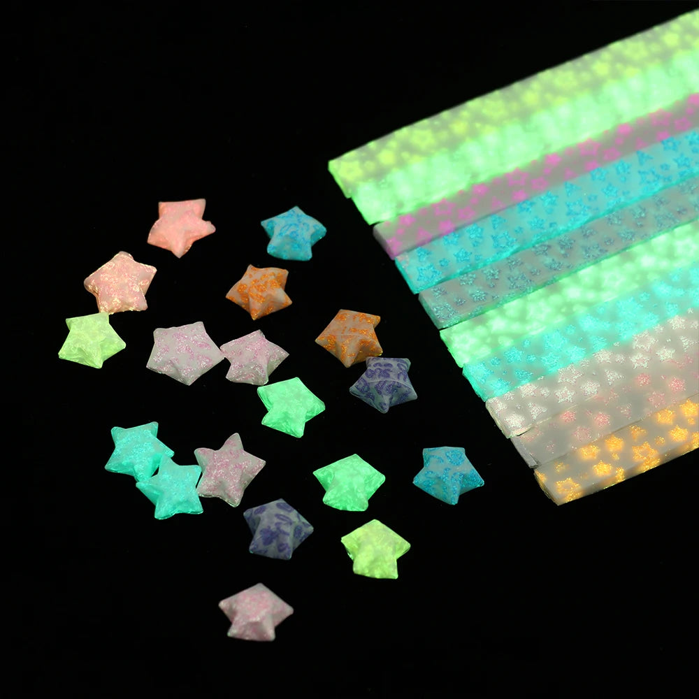 210pcs/lot Fashion Glow in Dark Lucky Star Origami Fluorescence Folding Strip Paper Best Wishes Handcraft Gift Craft Paper Decor