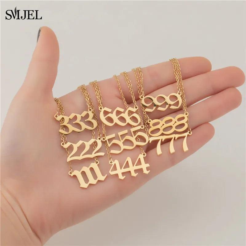 Lucky 777 Angel Number Necklace 111 222 333 444 555 666 888 999 Stainless Steel Number Pendant Necklaces Best Gift Women Men
