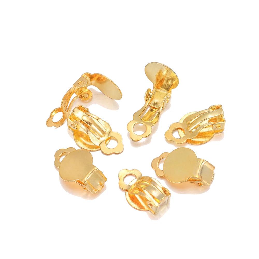 50pcs/lot Ear Clips Earrings Gold Silver Plated Iron Blank Setting Base Fit 10mm Glass Cabochons DIY Jewelry Making Components