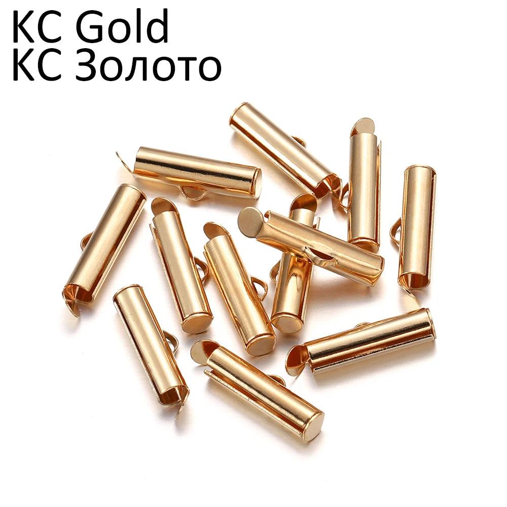 30-50Pcs Crimp End Beads Beading Slide On End Clasp Buckles Tubes Slider End Caps For DIY Jewelry Connectors Making Accessories