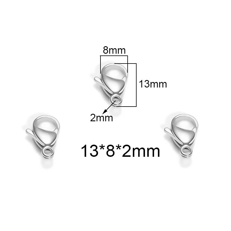 50Pcs/Lot Stainless Steel 9/10/11/12/13/15mm Lobster Clasps Hooks Connector for DIY Jewelry Findings Materials Necklace Supplies