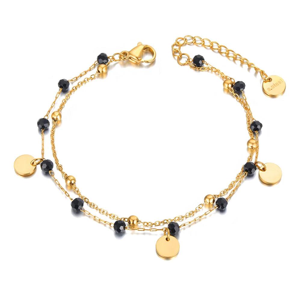 Lokaer Bohemia Style Stainless Steel Choker Necklace Bracelet Earrings Sets For Women Girls Black Crystal Chain Jewelry N21026